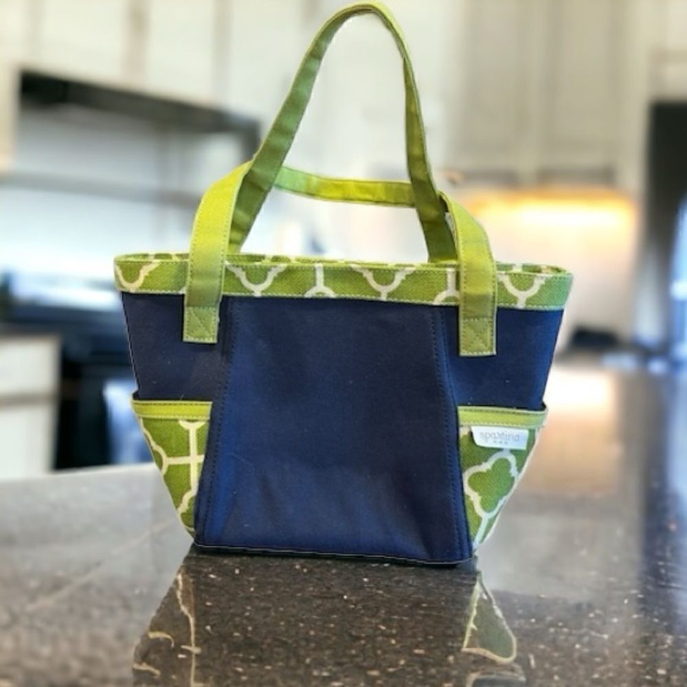 Spartina 449 Woven Canvas Tote Bag Navy Blue and Green